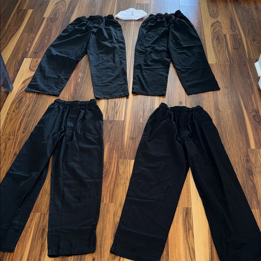 Set of 4 Black Mercer Culinary Pants & Chef Cap for 1 price(30 inch inseam)